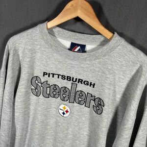 Vtg NFL Pittsburgh Steelers Sweatshirt Size XL Gray Crewneck Spell Out Logo Y2K